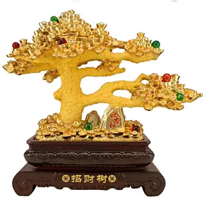 Resin Crafts Chinese Feng Shui Decoration Report Natural Crystal Crushed Stone Fortune Tree Statue Ornaments
