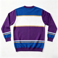 Pull en maille surdimensionné pour homme, style rétro de fraternité, épais et thermique, avec broderie et bordure rayée, col rond, décontracté