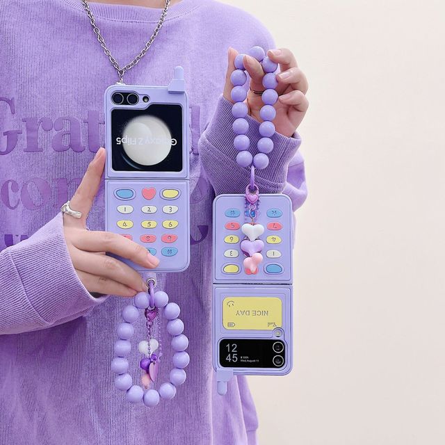 2024 Newest Product Silicone Retro Purple Mobile Phone Lanyard Phone Case for Samsung Galaxy Z Flip 6