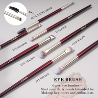 Ensemble de pinceaux de maquillage professionnels en poils synthétiques doux, vegan, marque privée, 9 pièces, rouge bordeaux, manche en bois luxueux avec paillettes, pour le correcteur