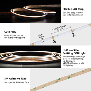 Bande lumineuse LED flexible FCOB COB CCT à blanc réglable de 2700K à 6500K, PCB IP20 non étanche, 24V, 640 LED, FOB COB - Product Image 6