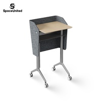 Podest d'enseignement mobile SpaceUnited avec plateau en bois et structure métallique, pupitre de conférence sur roulettes pour bureau