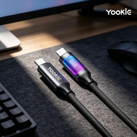 Kabel Data Pengisian Cepat YooKiE CB111 60W 5A USB-C ke USB-C dengan Jalinan Nilon RGB, Konduktor Tembaga Murni untuk Ponsel dan Power Bank