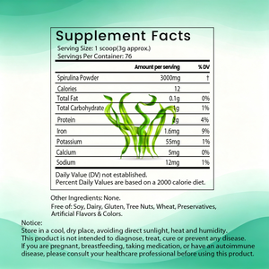 Poudre de spiruline en marque privée OEM, 100% pure, formule naturelle et propre, complément alimentaire pour la protection antioxydante et le soutien immunitaire - Product Image 3