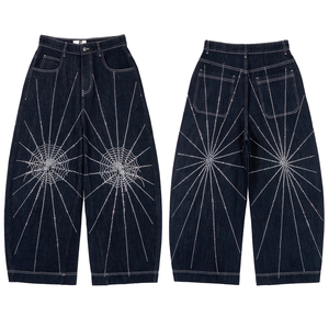 Custom Heren Jeans Spinnenweb Diamant Ingelegde Laars Cut Jeans Sportieve Originele Cowboy Mid Taille Broek Voor Heren Hight Kwaliteit - Product Image 1