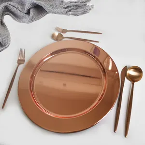 Bulk Sale Rose Gold Round Dinner Food Wedding Table Setting Serving Tray Customized Stainless Steel Charger Plates for Barbeque