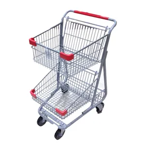 De gros shopping chariot inoxydable-Tongshun — chariot de supermarché en acier inoxydable, pliable, à 4 roues, vente en gros