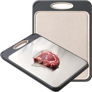 Planche à découper double face en acier inoxydable 304, écologique, passe au lave-vaisselle, facile à nettoyer, avec boîte cadeau - Product Image 1