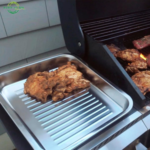 Plateau de préparation alimentaire en bambou pour barbecue, en acier inoxydable, grande capacité, plateau de préparation pour grillades, plateau de service - Product Image 6
