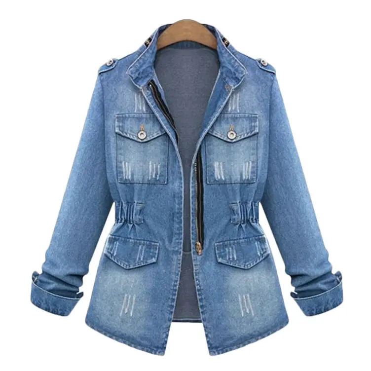 D0702DJ01 New Arrivals Plus Size Long Sleeve Zipper Button Punk Style Denim Jean Women Jacket Sehe Fashion