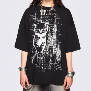 Poshprincess Esclusiva maglietta in stile europeo dal taglio ampio, sexy, estiva, retrò, con stampa gatto Y2K, a maniche corte, girocollo - Product Image 2