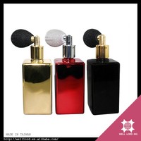Atomiseur de parfum carré en verre personnalisé (capacité et couleur), pulvérisateur d'huile à estampage à chaud avec tuyau/pompon, emballage personnalisé