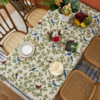 Nappe décorative moderne en jacquard tissé motif oiseaux de jardin, en lin à franges pour salle à manger intérieure et table de café