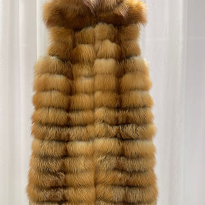 เสื้อคลุมแฟชั่นใหม่สำหรับผู้หญิง เสื้อกั๊กขนสุนัขจิ้งจอกสีแดงยาว เสื้อกั๊กขนสุนัขจิ้งจอกมีฮู้ดสุดหรูสำหรับสุภาพสตรี - Product Image 6