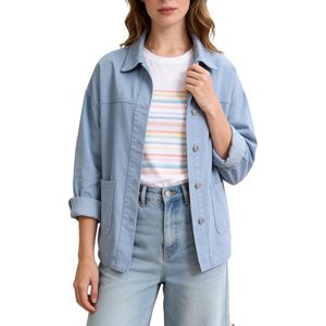 FOXA <b>Womens</b> Denim <b>Shirt</b> Jacket Lightweight <b>Chambray</b> Long Sleeve Button Down Casual Lapel Collar With Pockets - Product Image 1