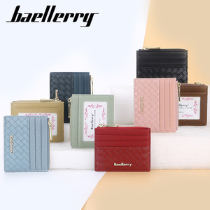 Baellerry Women's Card Holder Red PU Leather Woven Texture Zipper <b>Compact</b> <b>Wallet</b> For Everyday Use - Product Image 4
