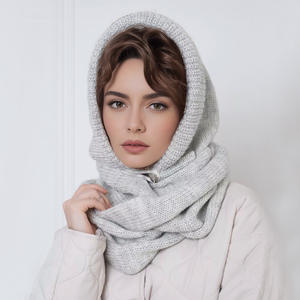 Femmes Dames Vintage Hiver <span class=keywords><strong>Tricot</strong></span> Côtelé Bord Uni Solide Blanc Rouge Cagoule Bonnet Echarpe Ensemble <span class=keywords><strong>Capuche</strong></span> Chapeau <span class=keywords><strong>Snood</strong></span> Suit 2 en 1 - Product Image 3
