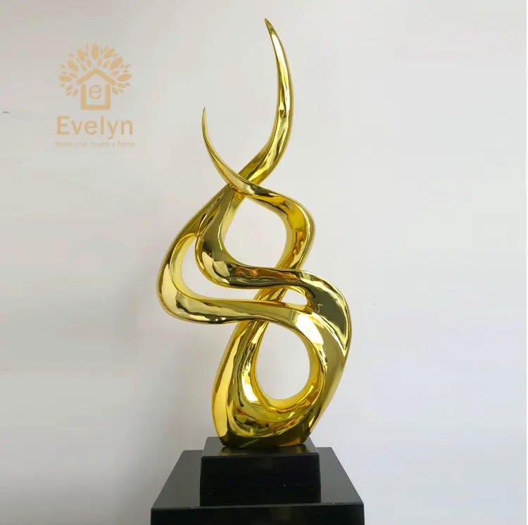Escultura de decoración de Interior de resina dorada abstracta hecha a mano para Hotel, venta al por mayor