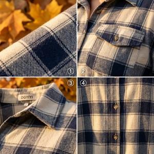 Flannel Plaid Shirt <strong>Women</strong> Spread Collar Flap Pockets Button Cuff 280GSM Brushed Cotton Yarn Dyed Oversized Navy Check Loose <strong>S</strong>-5X - Product Image 2