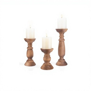 <b>Set</b> of 3 Pcs Brown Solid Wood <b>Candle</b> Holder Modern Style <b>Candle</b> Stand for Home Wedding Parties & Events Decor - Product Image 1