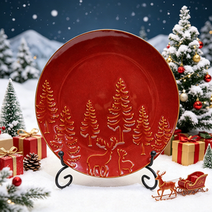 Vaisselle de Noël en grès émaillé au four, 16 pièces : Assiettes plates, Assiettes à salade, Assiettes à soupe, Bols, Assiettes réactives pour <span class=keywords><strong>restaurant</strong></span> - Product Image 4