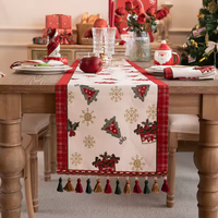 Chemin de table personnalisable et lavable en jacquard 100% polyester avec motif cerf de Noël et franges pour table à manger