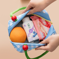 Sac à déjeuner en polyester épaissi à motif de fruits de dessin animé écologique, grande capacité, fermeture éclair, sac isotherme portable, sac à glace