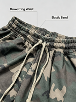 Grosir OEM Pakaian Olahraga Dua Potong Ramah Lingkungan Motif Kamuflase Acid Wash dengan Logo Kustom, Sweater Berkerudung dan Celana Kaki Lebar untuk Musim Gugur
