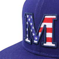 Pengiriman cepat topi bordir 6 Panel pola bordir Amerika Serikat topi Visor datar bulat kain campuran wol topi luar ruangan modis