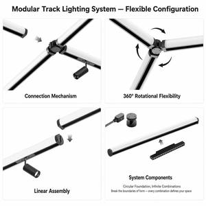 Sistema di illuminazione magnetico a doppio canale 48V per ufficio commerciale, con tubi e faretti magnetici, per sale riunioni e sale riunioni dirigenziali. - Product Image 3