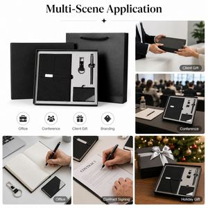 Ensemble cadeau personnalisé de carnet exécutif, stylo, porte-clés, porte-cartes avec boîte cadeau, sac, logo personnalisé, cadeaux promotionnels d'entreprise - Product Image 3