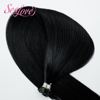 Extensions de cheveux humains russes bruts 100% Remy, double épaisseur, pré-collées, à pointe K plate, noires, avec kératine