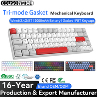 Nouveau clavier de jeu mécanique 61 touches avec joint d'étanchéité, filaire + 2.4G + BT, interrupteurs roses, touches PBT, rétroéclairage RGB, rechargeable et échangeables
