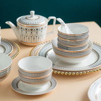Vaisselle en Porcelaine Fine Blanche de Haute Qualité, Design Européen, Incrustation Dorée, Compatible Lave-Vaisselle, Assiettes pour Repas, Vente en Gros
