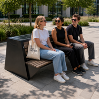 Banc public solaire intelligent en WPC pour extérieur avec port de charge USB, mobilier urbain solaire