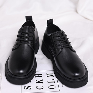 Title Men's Black Leather Dress <b>Shoes</b> Classic Lace-up Oxfords Thick Sole Non-Slip <b>Comfortable</b> Business Casual <b>Shoes</b> for Men <b>Work</b> - Product Image 3