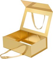 Caja de Regalo Plegable Dorada con Ventana Transparente, Cinta de Satén Integrada, Fácil de Montar, Empaque Rígido