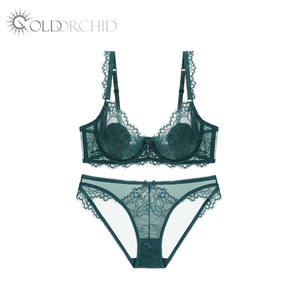 Completo intimo da donna <span class=keywords><strong>con</strong></span> <span class=keywords><strong>reggiseno</strong></span> a coppe 3/4 e slip in pizzo ricamato <span class=keywords><strong>trasparente</strong></span>, traspirante e di alta qualità - Offerta imperdibile - Product Image 3