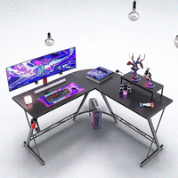 Conception de coins arrondis Table d'ordinateur de sécurité Grand bureau Table de jeu E-sports noire en forme de L