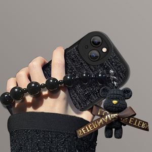 Étui de téléphone en silicone TPU pour iPhone 16 15 14 13 12 11 Pro Max Plus, style bracelet ours brun noir mignon, mode féminine - Product Image 5