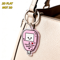 Porte-clés en acrylique rose style console de jeu rétro, écran souriant mignon avec texte 'You're Too Sweet', design à bords transparents pour clés ou sacs
