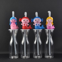 Gobelet à paille en PET de 500 ml avec isolation thermique, motif animaux de dessin animé, pour enfants, idéal pour les aquariums, les zones panoramiques, les parcs d'attractions et les festivals
