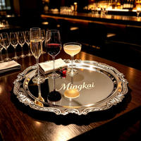Plateau de service rond personnalisé avec logo, en acier inoxydable 304, gravé au laser, pour hôtel, mariage, cadeau d'entreprise
