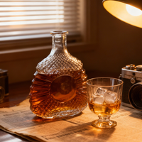 Botol Brandy Kaca Mewah 700ML Kemasan Botol Oval Pipih untuk Minuman Beralkohol Kelas Atas