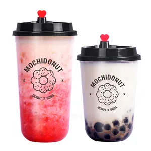 Kunden spezifische LOGO bedruckte U-förmige Bubble Tea Cups für Donut Shop Bubble Tea Plastic Cups
