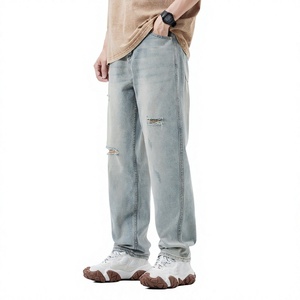 Wholesale Custom Logo <b>Men's</b> Vintage Winter Breathable Straight Regular <b>Jeans</b> <b>Flared</b> Denim Washed Streetwear Pants - Product Image 4