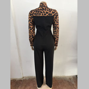 Элегантный комбинезон Channel 2025 с завязками спереди, длинными рукавами, леопардовым принтом и вставками, для женщин, с широкими штанинами, для вечеринок - Product Image 6