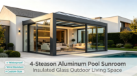 Véranda en aluminium et verre avec portes coulissantes, extension préfabriquée pour jardin d'hiver extérieur