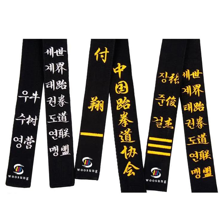 Woosung Professionele Custom 5Cm Breed Vechtsporten Karate Riem Wkf Zwarte Riem Voor Masters Zwarte Riem Taekwondo