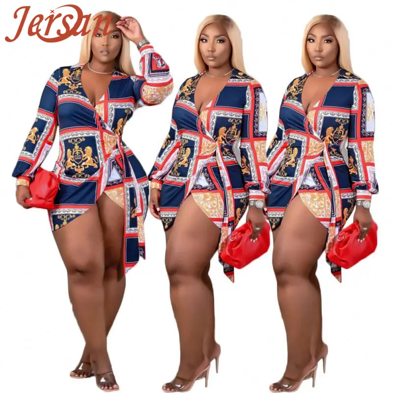 Novo estilo personalizado atacado barato amostra grátis 2024 verão venda quente com decote em V sexy vestido plus size estampado roupas femininas tamanhos grandes